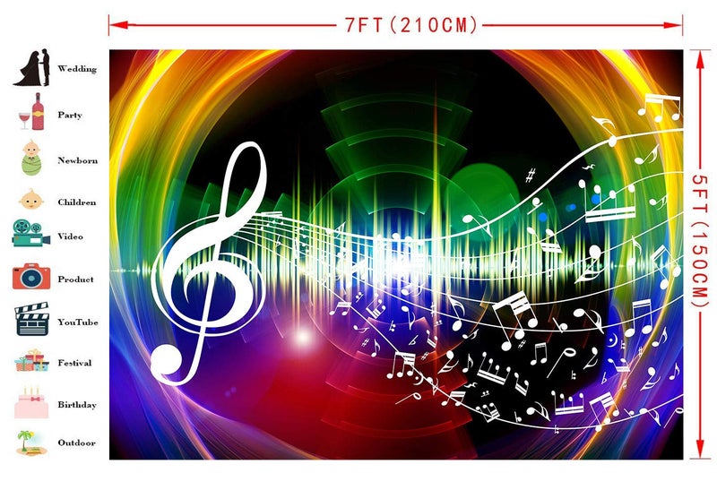 FHZON 7x5ft Rainbow Music Backdrop Music Notation Photography Background Theme Party Wallpaper Photo Booth Prop BJYYFH18 - Image 2